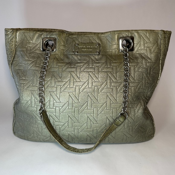 kate spade Handbags - Kate Spade Quilted Leather Green Metallic Purse with Chain Straps Geometric